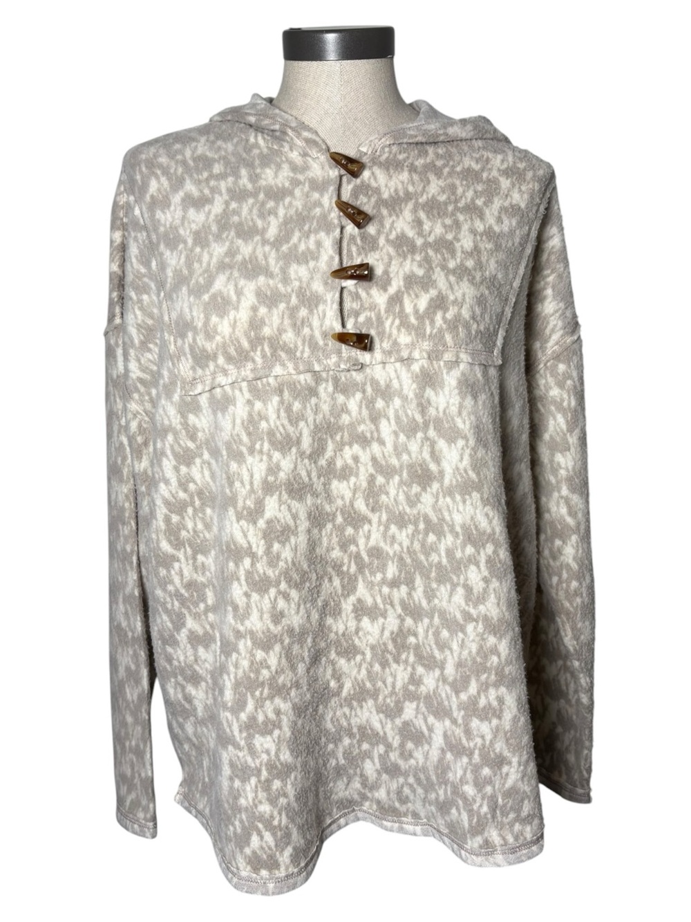 Bucketlist Fleece Hooded Toggle Pullover Small Gray Cream Cozy Soft